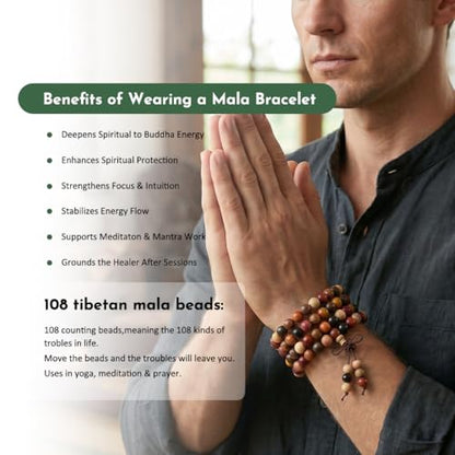 SUNYIK 8mm 108 Tibetan Buddhist Mala Bracelet Natural Beaded Prayer Bead for Women Men