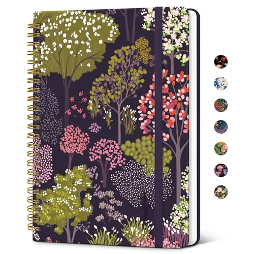 Taja Spiral Journal Notebook for Women, Pretty Hardcover Lined Notebook for Work & Note Taking, Aesthetic Cute Journal for Writing, 140 Pages, 5.8"x8.3", Colorful Grove - color: W-Colorful Grove