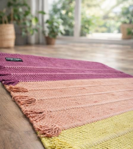 Indian Handmade100 % Organic Anti Skid Multi Colour Cotton Yoga Mat - Eco-Friendly Hand-Woven Rug - Non-Slip & Thick (24”x72”x5mm) for Hot yoga & Everyday Fitness at Home - Comfortable & Foldable Extra-Long Mat - color: Multi 9