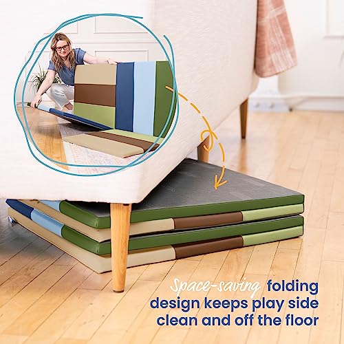 ECR4Kids SoftZone Turning Tiles Folding Activity Play Mat, 48in Square, Baby Essentials, Earthtone - color: Earthtone