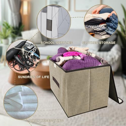 LELE LIFE Foldable Storage Box with Dustproof Lid and Handle, Foldable Storage Bin Collapsible Storage Organizer for Closet, Bedroom, Home, Purple