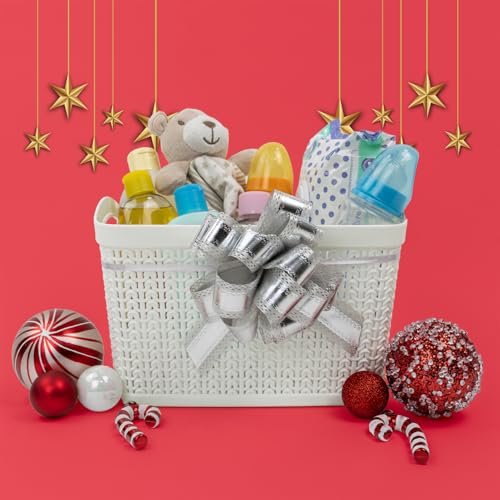 JVL Knit Design Loop Plastic Rectangular Small Storage Basket with Handles, White, 20 x 26 x 17 cm, 6.6 litres - color: White