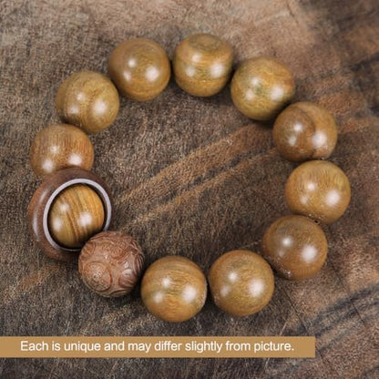 Handcrafted Neutral 12 Beads Natural Sandalwood Prayer Bead Chain Wrist Meditation Star Ring Circular Stress Relief bracelet Rosary Beads for men and women - color: Green sandalwood