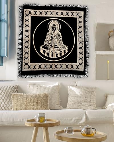 Indian Consigners Tarot Spread Altar Cloth Small 18" Square Wall Hanging Wiccan Witchcraft Wica Wall Hanging (Golden Buddha) - color: Golden Buddha