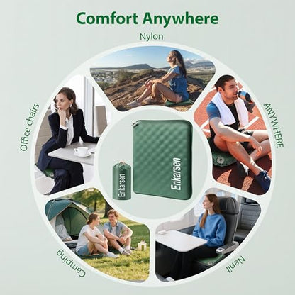 Inflatable Travel Seat Cushion – Self-Inflating Memory Foam Pad for Airplane, Stadium Bleachers, Camping, Hiking & Backpacking – Ultralight Compact & Portable Sitting Cushion