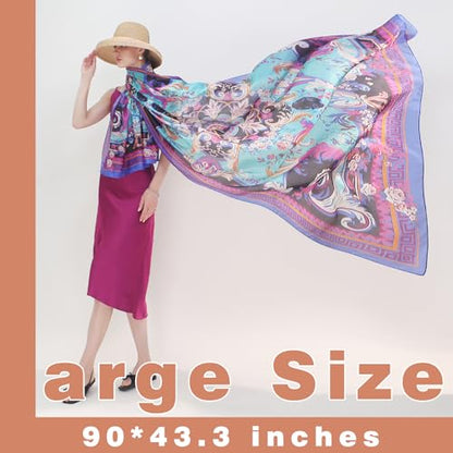 100% Mulberry Extra Large Silk Pashmina Scarf Shawls And Wraps For Women Evening Dress Summer Travel Floral Blanket - color: 67 Blue&purple