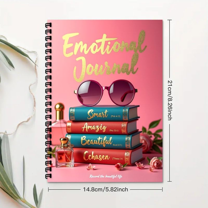 100 Pages A5 Guided Emotions Journal, Self Care Journal, Mental Health Mood Tracker with Prompts Anxiety & Wellness Diary for Women (Book Pattern) - color: Pink-B