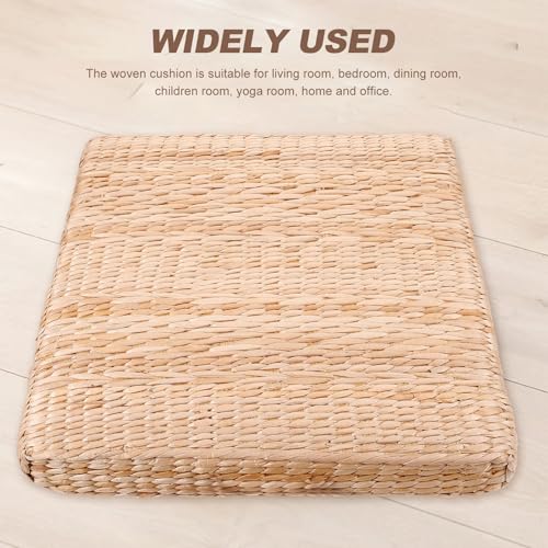 LALAFINA Straw Woven Meditation Pillow Floor Cushion Japanese Zabuton Seat Pad 40x40cm 6cm Thick Natural Grass Mat for Yoga, Zen Sitting, Temple and Home Use