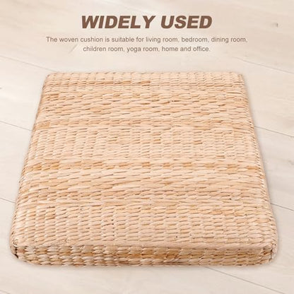 LALAFINA Straw Woven Meditation Pillow Floor Cushion Japanese Zabuton Seat Pad 40x40cm 6cm Thick Natural Grass Mat for Yoga, Zen Sitting, Temple and Home Use