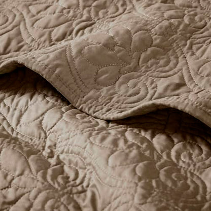 Madison Park Throw Blanket - Reversible Damask Quilting Design, Soft Pre-washed Microfiber, Cotton Filled Spread, Cozy Summer Blanket - Throw for Living Room Couch, Sofa, Bed, Quebec, 60x70", Khaki - color: Khaki, size: 60"x70"