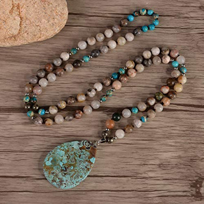 YGLINE Chakra 108 Mala Beads Bracelet Real Healing Gemstone Yoga Meditation Hand Knotted Mala Prayer Bead Necklace - color: Pendant style 2