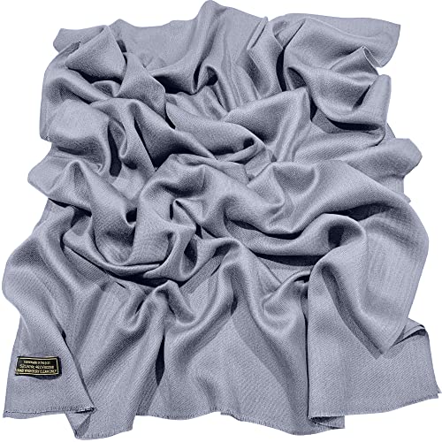 CJ Apparel Solid Color Fringe Design Fringe Shawl Scarf Wrap Stole Throw Head Wrap Pashmina Gift Hand Made in Nepal New - color: Grey Fc1054