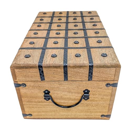 Handmade Pirate Treasure Chest - Rustic Decorative Jewelry - Wooden Storage Box with Iron Lock & Skeleton Key - size: XXL 17 x 10 x 8