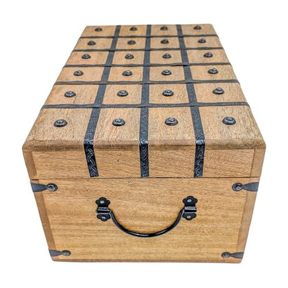 Handmade Pirate Treasure Chest - Rustic Decorative Jewelry - Wooden Storage Box with Iron Lock & Skeleton Key - size: XXL 17 x 10 x 8
