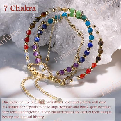 Farfume Crystal Bracelet Beaded Bracelets 4mm Natural Stone Beads Gemstone Handmade Jewelry Gift for Women - color: Chakra-Well Being