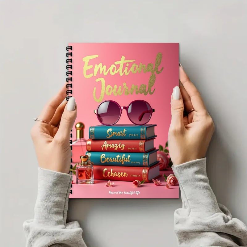 100 Pages A5 Guided Emotions Journal, Self Care Journal, Mental Health Mood Tracker with Prompts Anxiety & Wellness Diary for Women (Book Pattern) - color: Pink-B