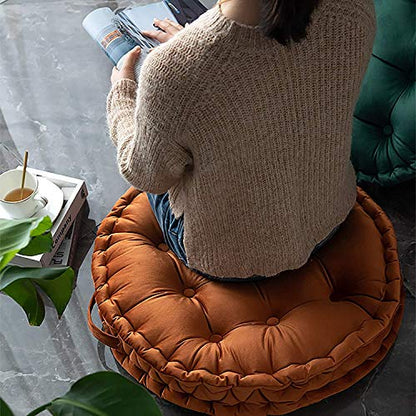 Round Thick Floor Seating Cushions, Solid Tufted Cushion Round Floor Pillow Meditation Pillow with Carrying Handle,Sofa Balcony Tatami Pad (Green), 23.6x23.6inch
