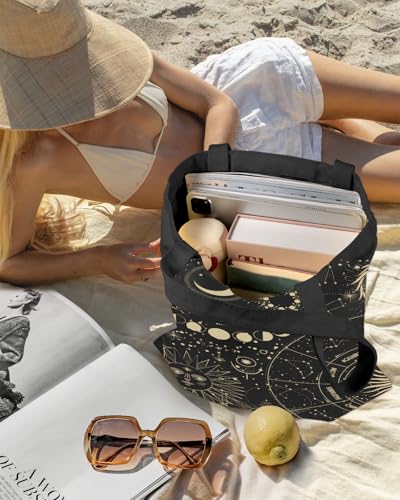Miss Adola Aesthetic Canvas Tote Bag - Reusable Shoulder Tote Bag for Women Lady Casual Vacation, Shopping, Work, Gym - style: Mystic Astrology