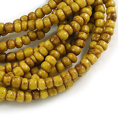 Avalaya Multistrand Dusty Yellow Glass Bead with Wooden Rings Flex Bracelet - Medium