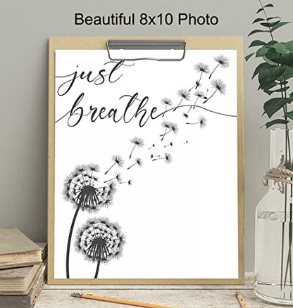 Inspiration Motivation Zen Wall Art & Decor - Just Breathe Wall Art - Encouragement Gift for Woman - Positive Quotes Decor - Home Office Living room Bedroom Artwork - Meditation Print UNFRAMED