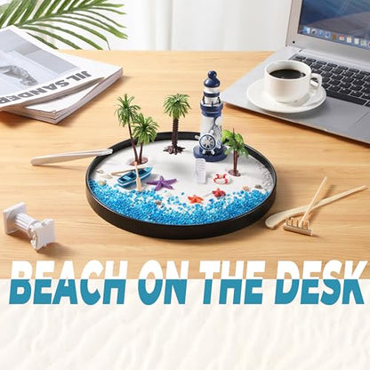 Cularve Zen Garden for Desk, Holiday Island Theme Sand Box Kit, Garden Meditation, Stress Relief Gifts, Home Office Desk Decoration.