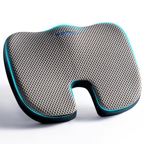 Mureon Office Chair Cushion - Large Memory Foam Ergonomic Chair Cushion for Back & Hip Pressure Relief - Non-Slip Seat Cushion for Car, Desk Chair & Tailbone Pain - Soft Support - Grey - color: Mesh Grey