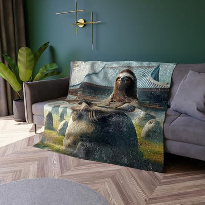 Cozy Crushed Velvet Blanket - Sloth Running a Zen Meditation Center 50 * 60in