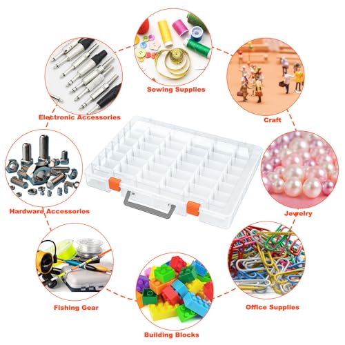Bluedale 48 Grids Large Plastic Organizer Box with Adjustable Dividers, Beads Storage Containers Compartment Tackle Box Case for Crafts Hobby Small Parts Fishing Seeds Jewelry (Transparent) - size: Transparent-1P