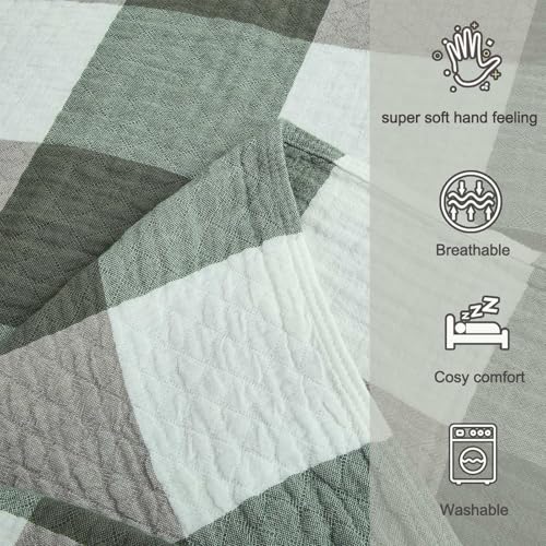 4 Layer Muslin Throw Blanket, 100% Cotton Plaid Checkered Blanket 40"x60", Pre-Washed Soft Breathable Couch & Bed Blanket for Summer Night Sweats - color: Green Checkered, size: 80"x90"