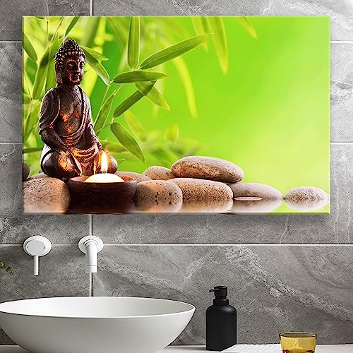 BoxColors Single Panel 20x30 inches Art Canvas Prints stone bamboo candle reflection water buddha meditation relaxing Spa Wall Pictures Framed Home Decor Living Room Bedroom bathroom Office (R2319)