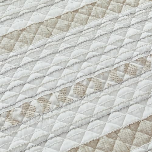 Brandream Cotton Quilted Throw Blanket – Lightweight Striped Design for All-Season Use Cozy Beige and White Throw for Sofa, Chair, or Bed