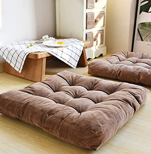 Solid Square Floor Pillow Pouf Thicken Pillow Seat Corduroy Chair Pad 22x22 inch Seat Cushion for Yoga Meditation Living Room Balcony Office (Brown)
