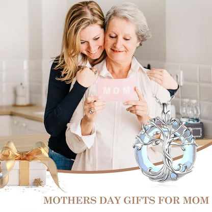 TOUPOP Tree of Life Necklace Gifts for Women 925 Sterling Silver Family Tree Pendant with Crystal Birthday Irish Jewelry Gifts for Women Her Wife Mom - color: 04-White Gold-Moonstone