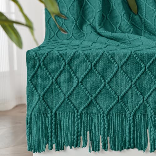 inhand Knitted Throw Blankets for Couch and Bed, Soft Cozy Knit Blanket with Tassel, Blue Lightweight Decorative Blankets and Throws, Farmhouse Warm Woven Blanket for Men and Women, 50"x60" - color: Blue, size: 50"x60"