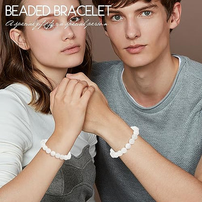 Natural Stretch Jade Bracelet for Women Men 10MM Bead 6.7 Inch to 7.5 inch Healing Crystal Energy Gemstone Bracelet for Women Men Gift - color: white