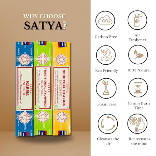 Satya Natural Incense Sticks Assortment – 12 Pack, 15g Each – Hand Rolled in India – Aromatherapy, Meditation, Yoga, Relaxation, Stress Relief, Home Fragrance - color: Satya Set B