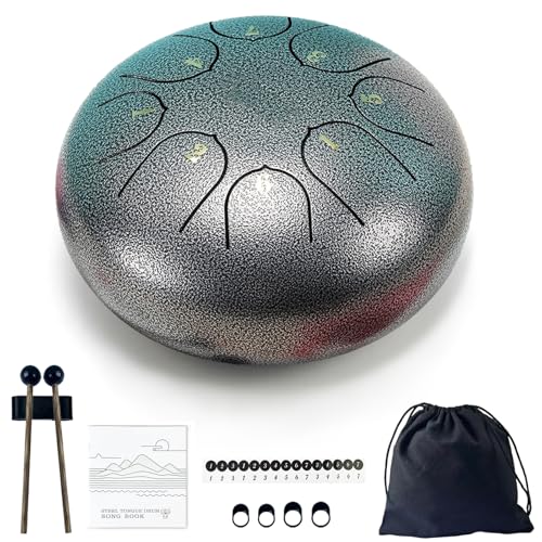 TUOKING Steel Tongue Drum 6 Inch 8 Notes D Major Rain Drum with Carry Bag,Hand pan Drum Mallet and Music Book - Perfect Zen Meditation Instrument, Gift for Beginners & Adults(Silver) - color: Silver, size: 6 Inch 8 Notes