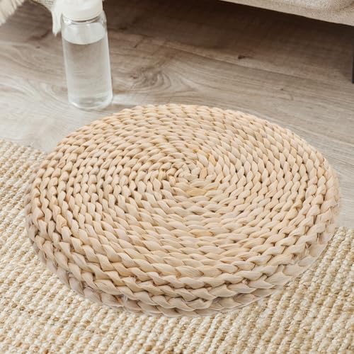Toyvian Woven Double-Layer Tatami Meditation Floor Cushion 30x30cm Corn Husk Seat Pad Thickened Sitting Mat for Zen Practice and Compact Area Seating