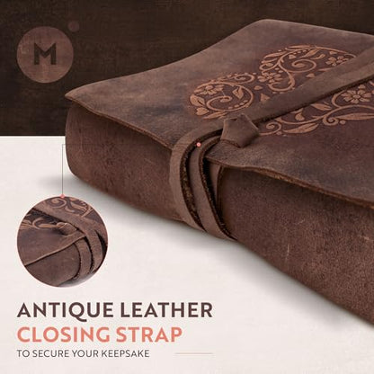moonster Leather Journal with Embossed Heart Shape - Non Refillable 8x6″ Lined Notebook - 400 Pages College Ruled Kraft Paper - Inspirational Small Notebook - Leather Journals for Women - size: 8" x 6"