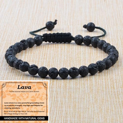 MASSIVE BEADS Handmade Yoga Natural Stone Crystal Healing Power Energy Gifts for Unisex Adult Bracelet Macrame Adjustable - color: Black Lava(Calm), size: 6mm