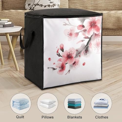 Clothes Storage Bag Personalized Durable Foldable Large Toy Storage Bags with Zipper Moving Bags Luggage Organizer Cherry Florals Printed Bags