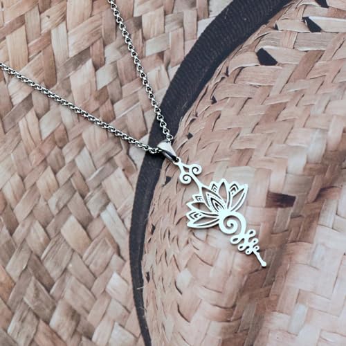 Unalome Flower Necklace Spiritual Symbol Pendant Necklace Meditation Jewelry - style: lotus necklace