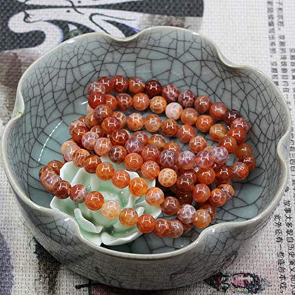 Keleny Gem Semi Precious Gemstones 8mm Natural Quartzite Stone Round Beads Crystal Stretch Bracelet 7 Inch Unisex - color: Red Crab Fire Agate