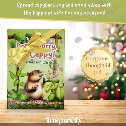50 Capybara Affirmation Cards – Positive Messages for Happiness, Gratitude, Confidence & Mindfulness – Illustrated Self-Care Deck with Display Stand – Gift for Kids, Teens, Adults & Capybara Lovers - style: Don’t Worry, Be Cappy