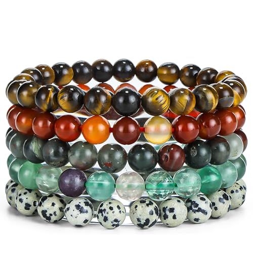 8mm Natural Stone Gemstone Beaded Bracelets, Multicolor Crystal Stretch Bracelets, 7 Inch Elastic Adjustable, Unisex