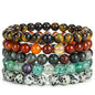 8mm Natural Stone Gemstone Beaded Bracelets, Multicolor Crystal Stretch Bracelets, 7 Inch Elastic Adjustable, Unisex
