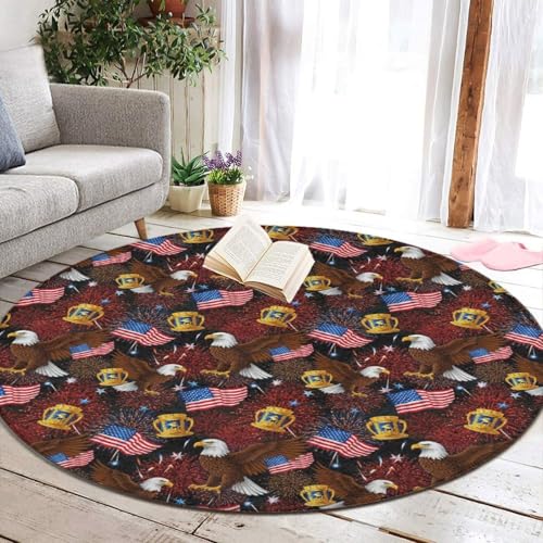 Boho Memory Foam Round Area Rug for Bath Room Dressing Room, Anti-Slip Bald Eagle American Flag Fireworks Kitchen Rug Home Art, Diameter 24 Inch - color: Pattern 406, size: diameter-24 inch