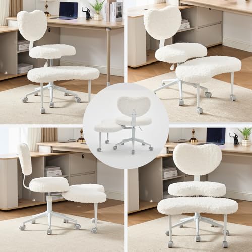 Meditation Chair with Wheels, Ergonomic Criss Cross Chair, Adjustable ADHD Floor Sitting Chair, Swivel Cross Legged Office Chair with High Back, Kneeling Posture Chair, Plush Faux Fur Fabric（Beige） - color: （plush Faux Fur Fabric）beige