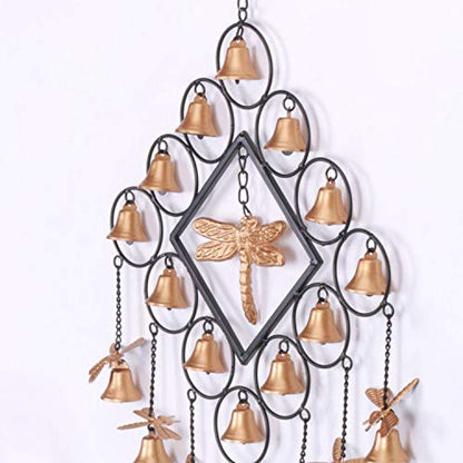 Distressed Metal Dragonfly Wind Chime, Unique Diamond Shape Wind Bell Chime with Hook, Decorative Chime for Garden, Patio, Balcony (Gold)