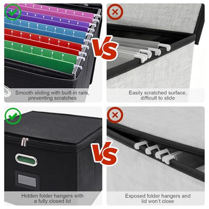 4 Pack File Organizer Boxes with Lids, Collapsible Document Storage Bin with Mesh Pockets & Zipper, Fits Letter/Legal Size Folders for Home Office Moving Classroom Organization (Black, No Folders)
